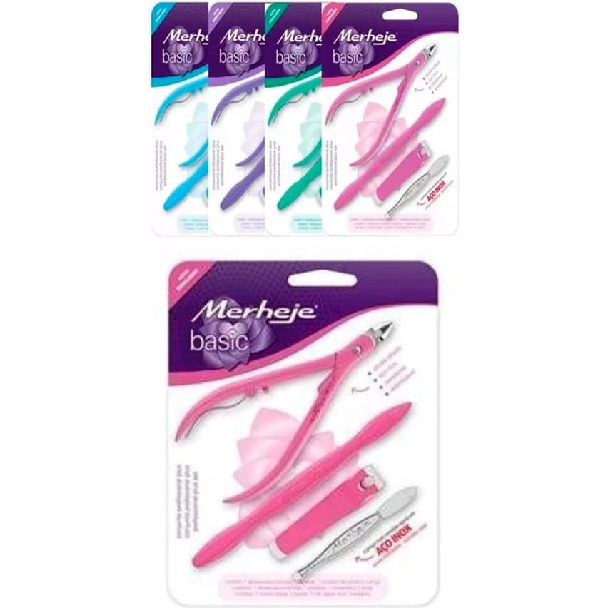 Kit de Manicura Merheje Basic (Alicate + Espejo + Cortauñas + Pinza)