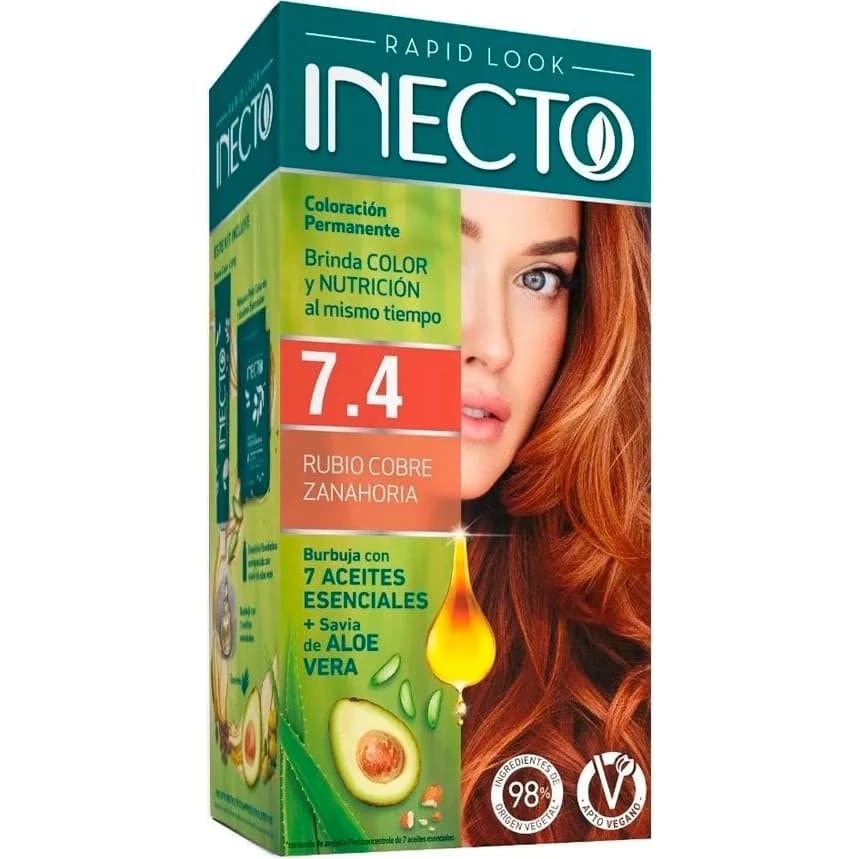 Tintura Capilar Inecto Rapid Look Tono 7.4 Rubio Cobre Zanahoria