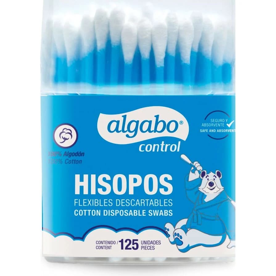 Algodón Hisopos Algabo Contenedor x125