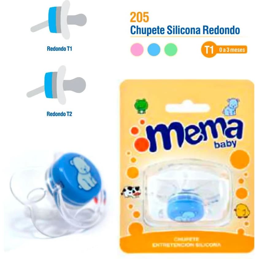 Chupete de Silicona Mema Redondo 0-3 Meses Celeste