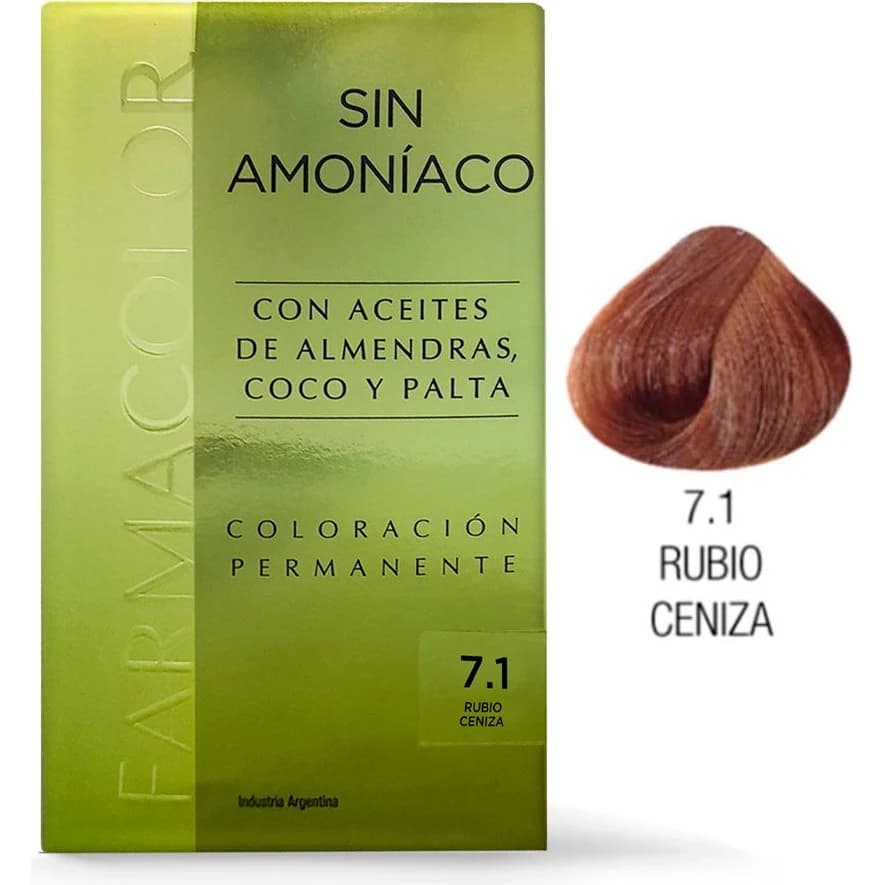 Tintura Capilar Farmacolor Kit de Coloración Vegana Sin Amoníaco Tono 7.1 Rubio Ceniza