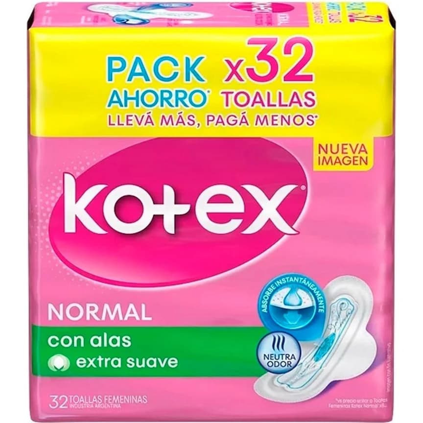 Toallitas Femeninas Kotex Normal con Alas x32