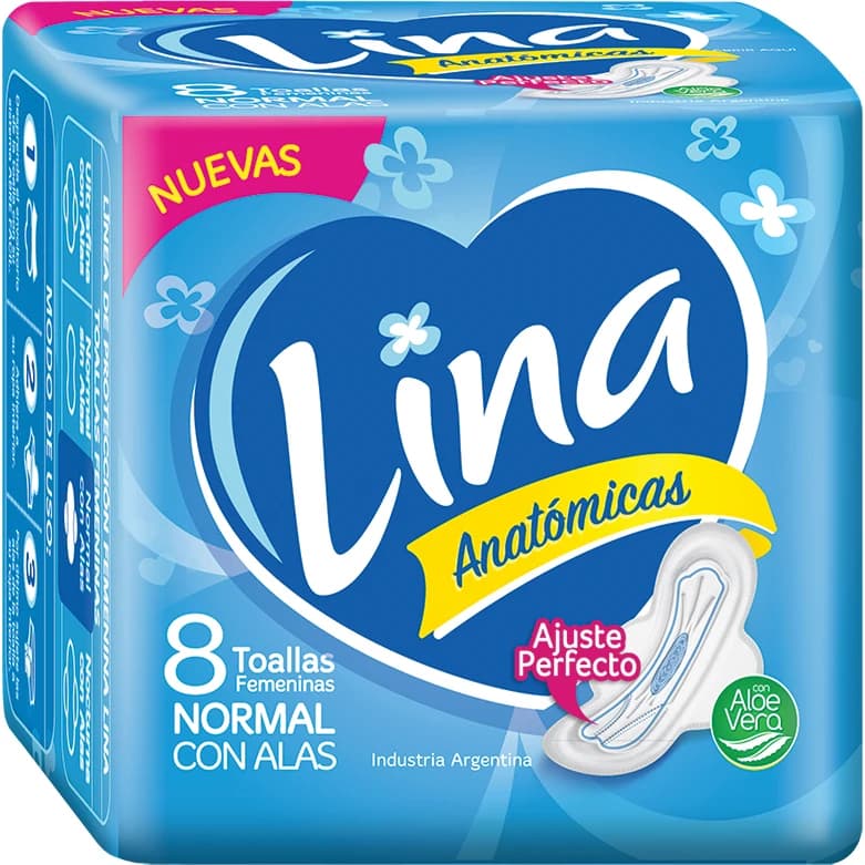 Toallas Femeninas Lina Anatómicas con Alas x 8