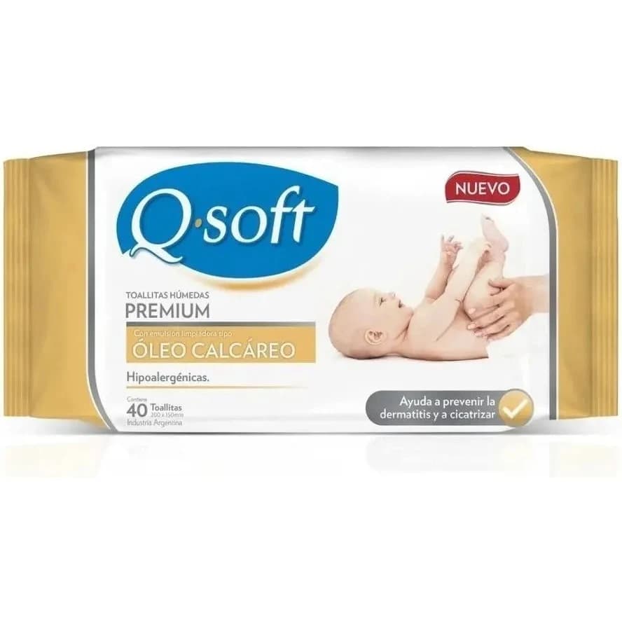 Toallitas Húmedas Premium Q-Soft Baby Óleo Calcáreo x 40 Unidades
