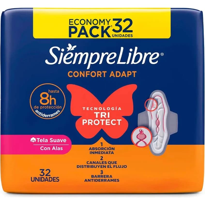Toallas Femeninas Siempre Libre Adapt Plus Suave con Alas x 32 Unidades