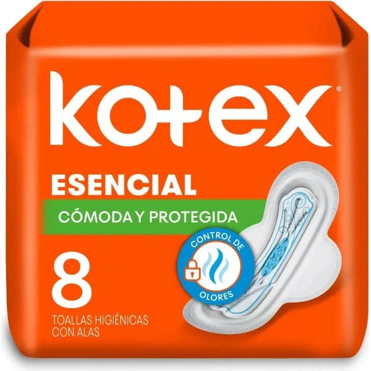 Toallas Femeninas Kotex Esencial Normal con Alas x 8 Unidades