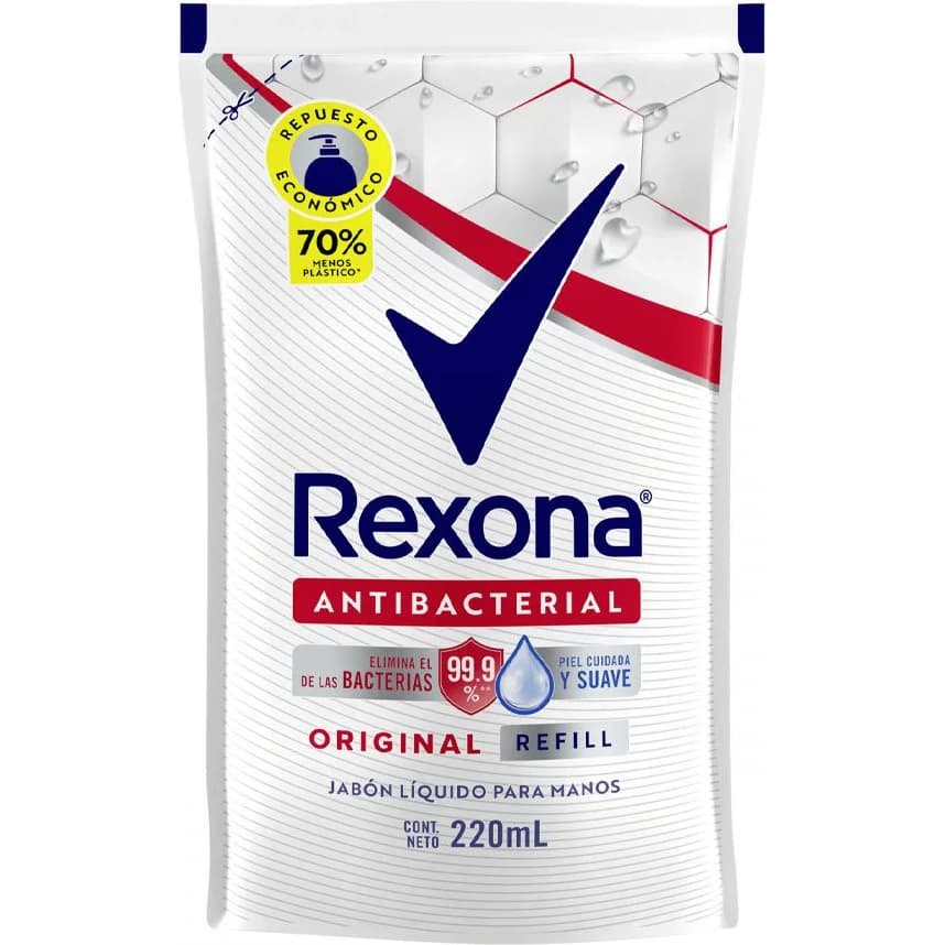 Jabón Líquido Antibacterial Rexona Original Recarga 220 ml