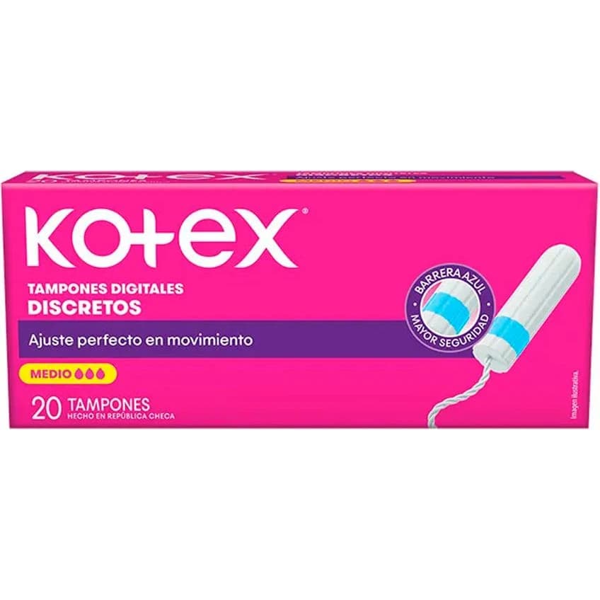 Tampones Kotex Flujo Medio con Aplicador 20 unidades