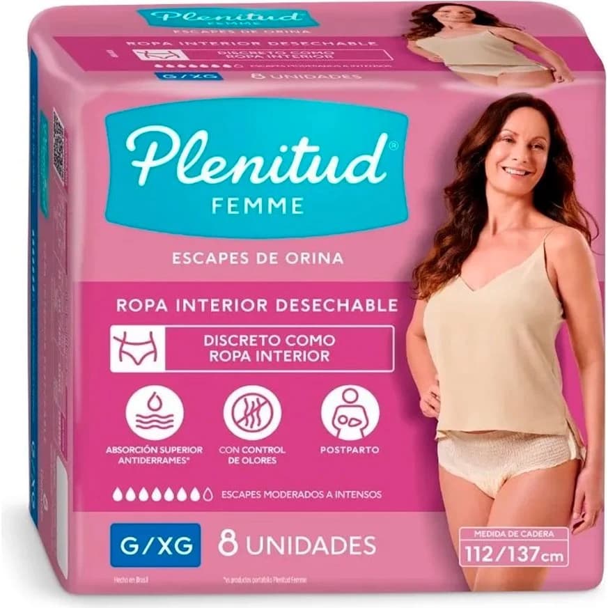 Ropa Interior Absorbente Plenitud Mujer Talle G/XG x 8