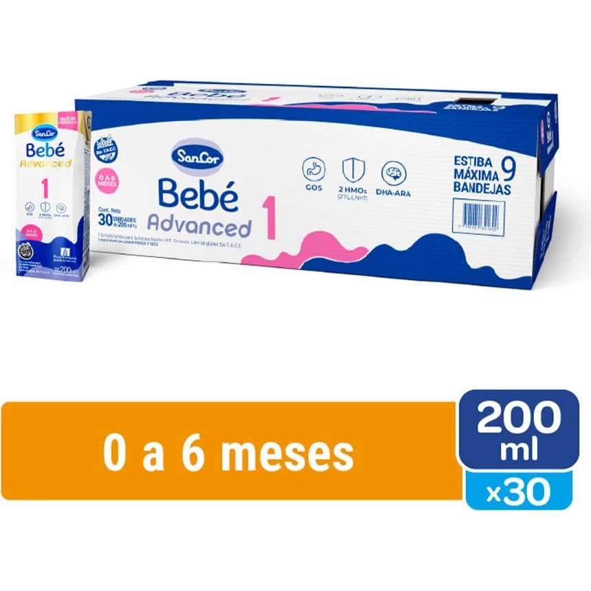 Fórmula Infantil Sancor Bebé 1 Advance Brik 200 ml Pack x 30