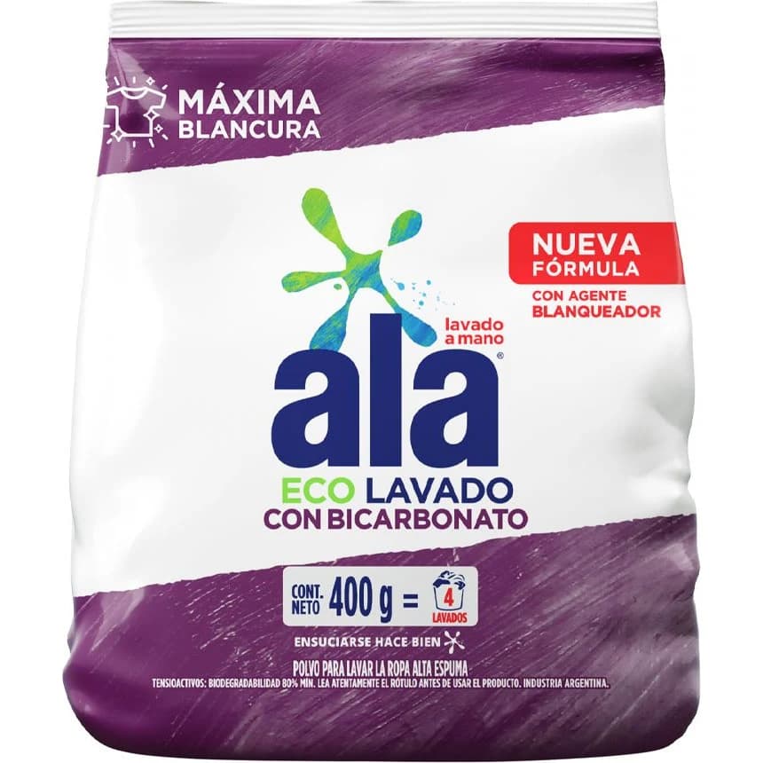 Jabón en Polvo Ala Lavado a Mano con Bicarbonato 400 g
