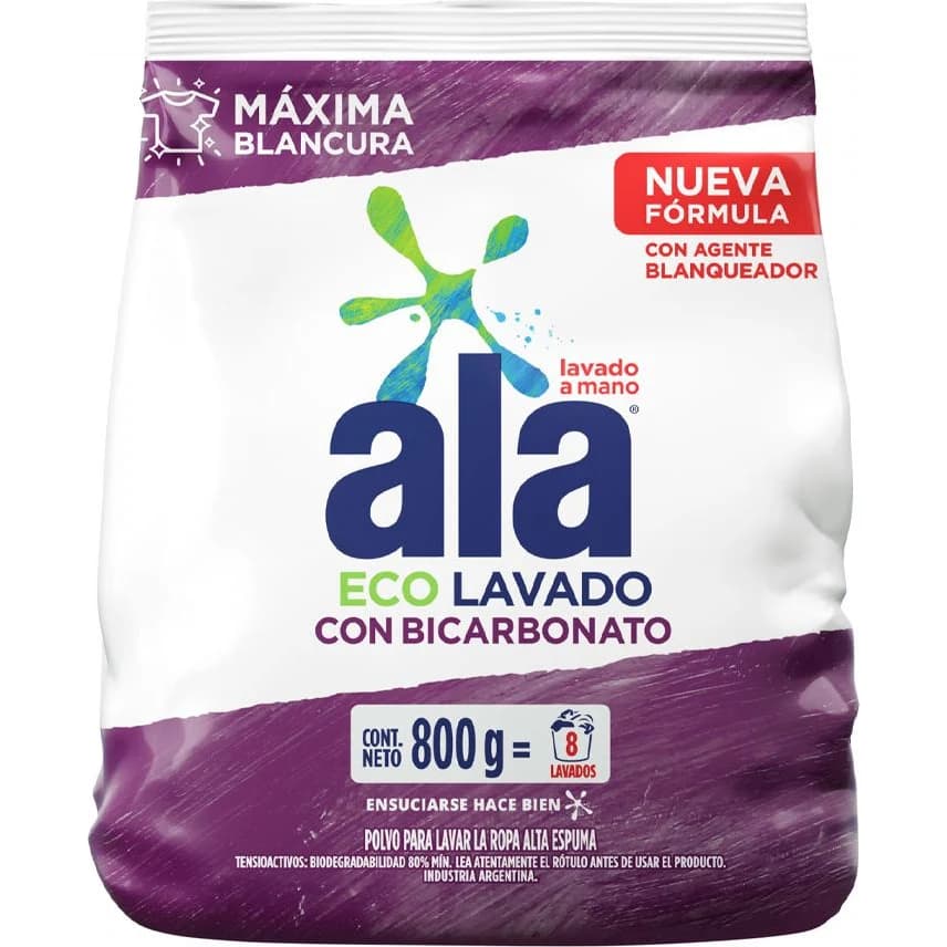 Jabón en Polvo Ala Lavado a Mano con Bicarbonato 800 g