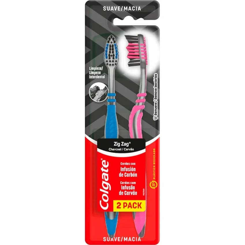 Cepillo de Dientes Colgate Zigzag Carbón Pack 2 Unidades