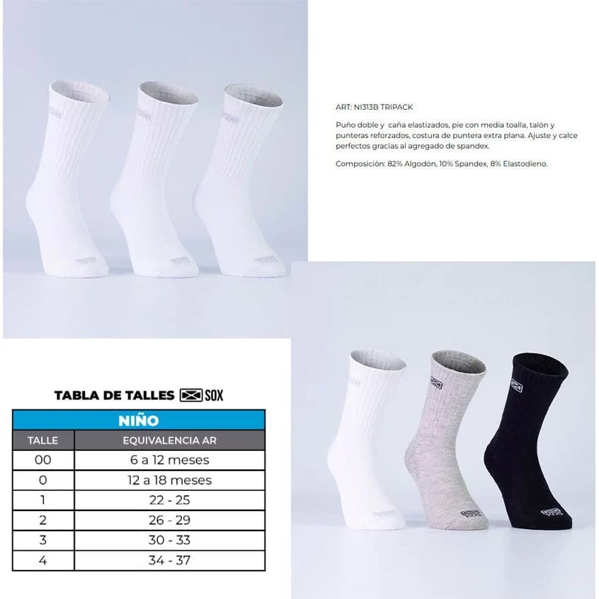 Medias Deportivas Sox Escolares Tripack Talle 3
