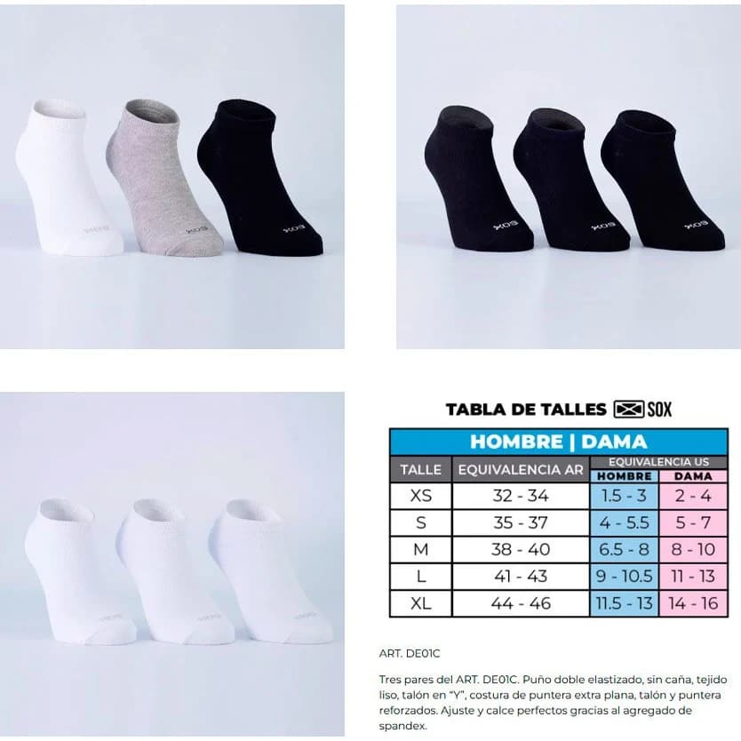 Soquetes Sox Tripack con Puño Talle M
