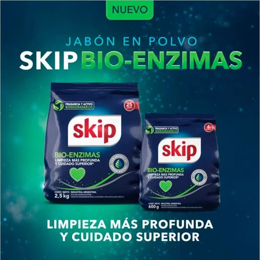 Skip Jabón en Polvo Baja Espuma Bio Enzimas 24 x 600 g