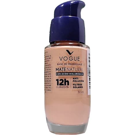 Base de Maquillaje Líquida Vogue Mate Tono Natural Arena Con Ácido Hialurónico 30 ml