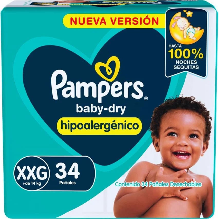 Pañal Pampers Baby Dry Talle XXG 34 Unidades