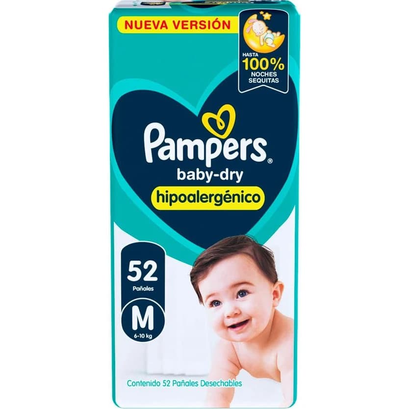 Pañal Pampers Baby Dry Talle Mediano Pack 52 unidades
