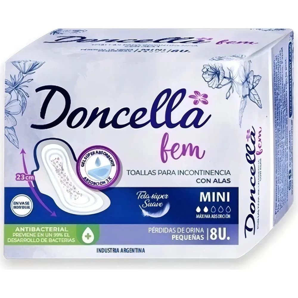 Apósito para Incontinencia Doncella Mini con Adhesivo x 8 Unidades