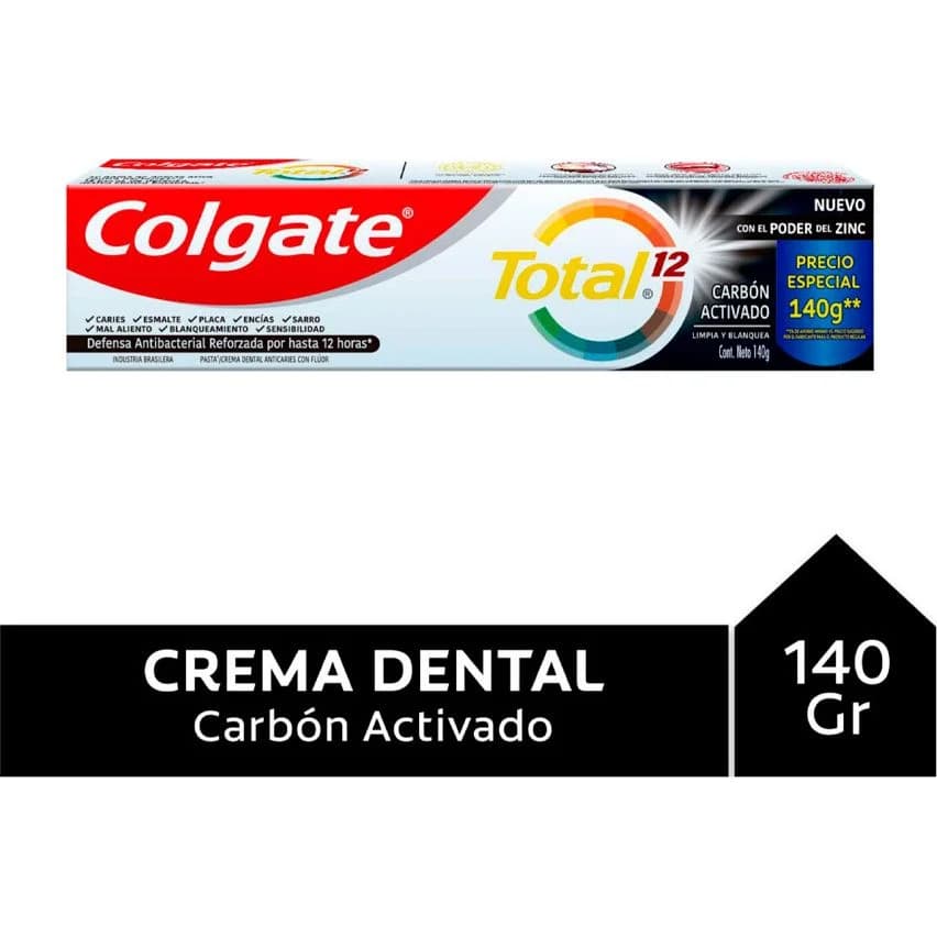Pasta Dental Colgate Total 12 Carbón 140g