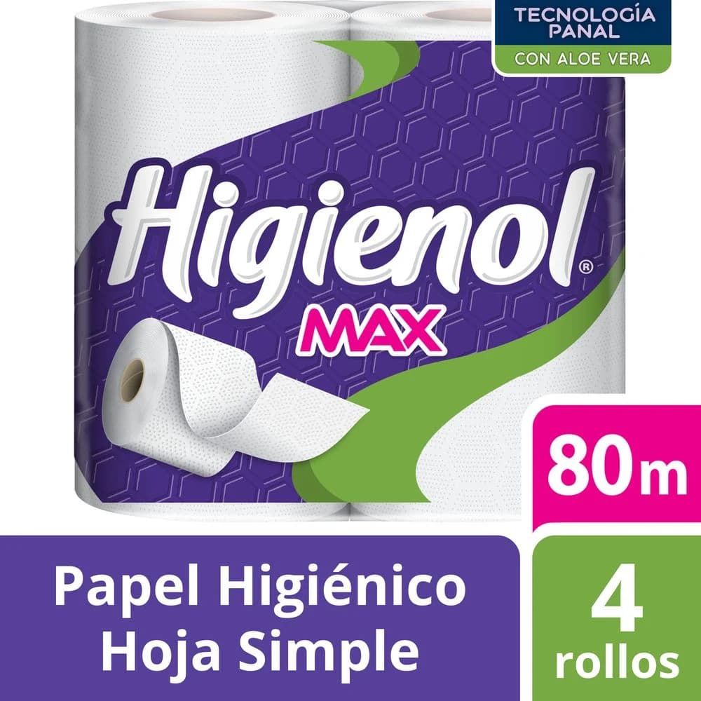 Papel Higiénico Higienol Max Aloe Panal 80 m x 4 Rollos