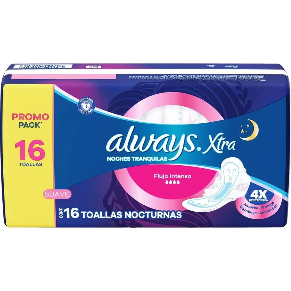 Toallas Femeninas Always Xtra Protección Triple Nocturnas x 16