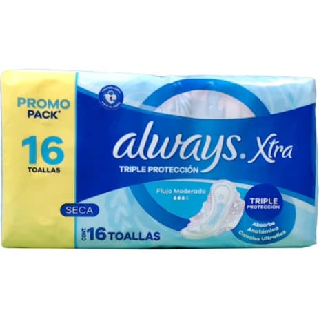 Toallas Femeninas Always Xtra Protección Triple Suaves x 16