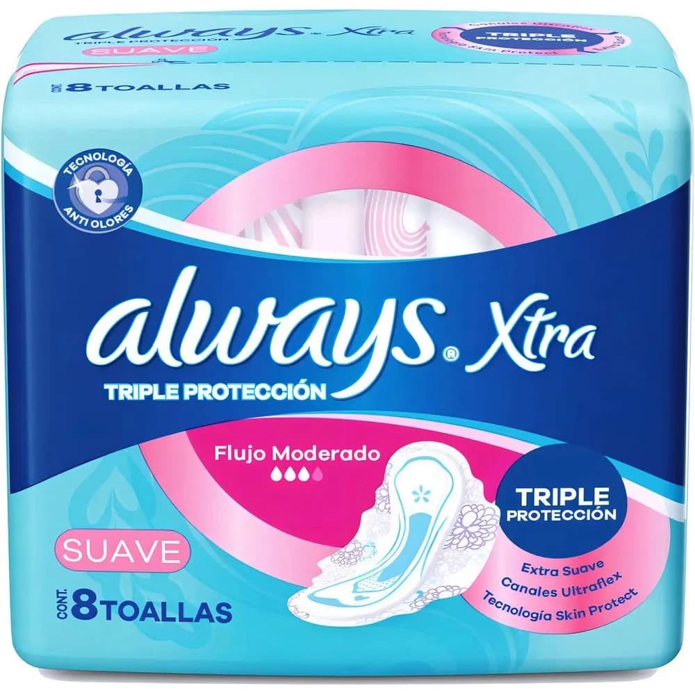 Toallas Femeninas Always Xtra Protección Triple Suaves x 8