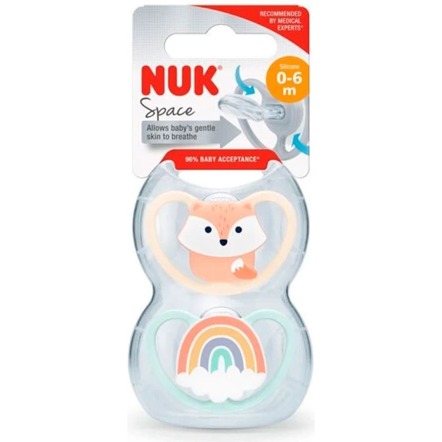 Set de 2 Chupetes NUK Space 0-6 Meses Zorro/Arco Iris