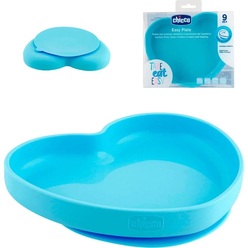 Plato de Silicona Chicco Corazón Celeste 9 Meses+