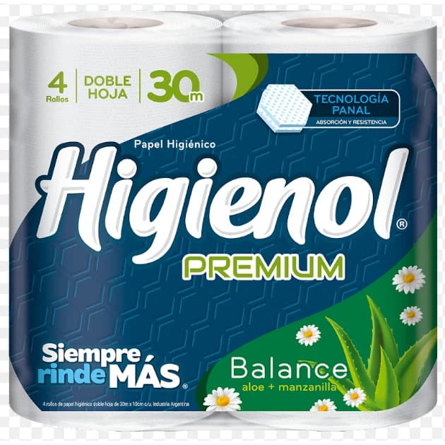 Papel Higiénico Higienol Premium Balance Doble Hoja 30 m x 4 Rollos
