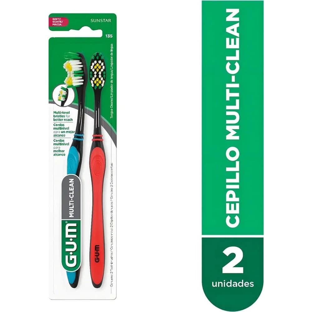 Cepillo de Dientes GUM Multi-Clean Pack 2 Unidades