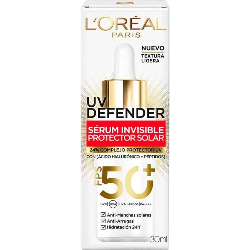 Protector Solar Facial L'Oréal Paris UV Defender Sérum Invisible FPS 50+ 30 ml