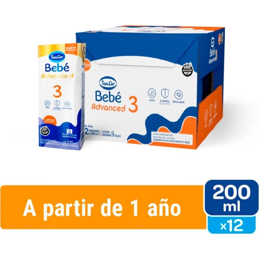 Leche Sancor Bebé 3 Advance Brik 200 ml Pack x 12