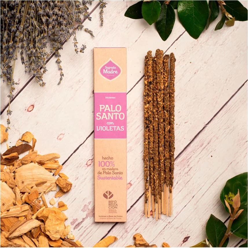 Sahumerio Sagrada Madre Palo Santo con Violetas
