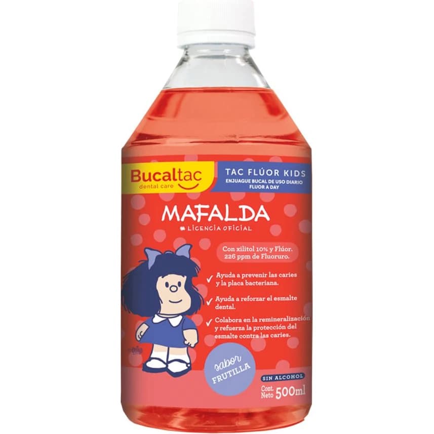 Enjuague Bucal Bucal Tac Flúor Mafalda Kids Frutilla 500 ml