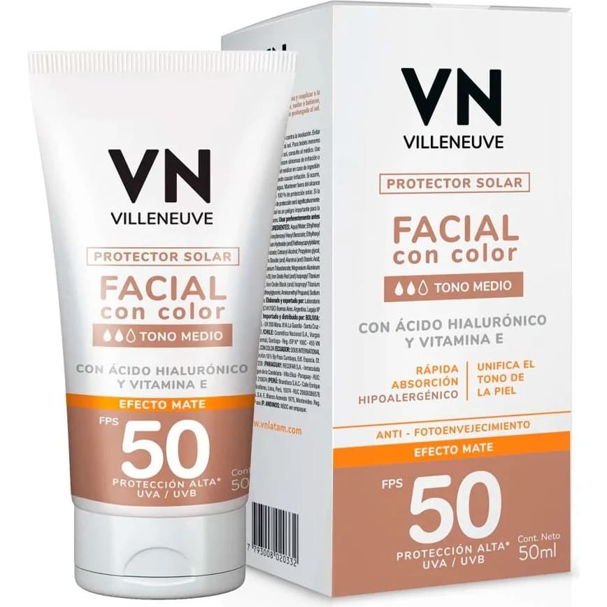 Protector Solar Facial Villeneuve Tono Medio FPS 50 50 ml