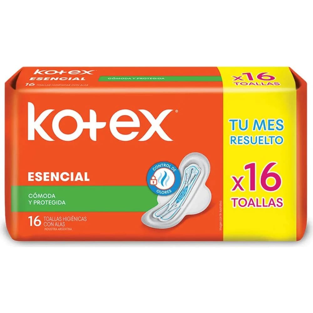 Toallas Femeninas Kotex Esencia Normal con Alas x16