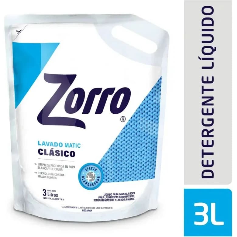Detergente Líquido Zorro Plus 3 L (Pack x4)