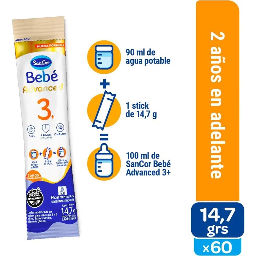 Fórmula de Continuación Sancor Bebé 3+ 60 x 14,7 g