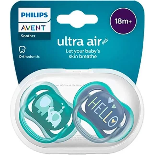 Chupete Avent Ultra Air 18+ Meses Elefante Azul x2