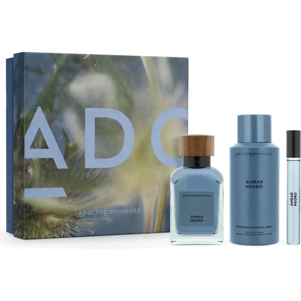 Set Adolfo Domínguez Ámbar Negro Eau de Parfum 120 ml + Desodorante 150 ml + Eau de Parfum 10 ml