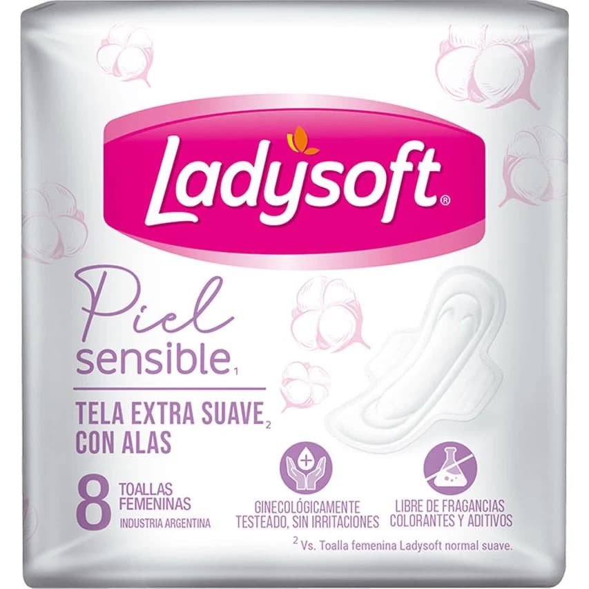 Toallas Femeninas Ladysoft Piel Sensible x8 Unidades
