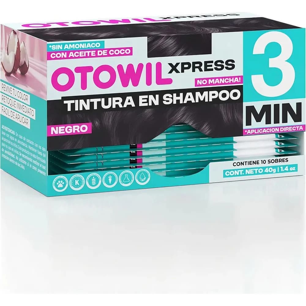 Tintura Capilar Otowil Tint Express 3 Minutos Negro 40 g x 10 Sobres