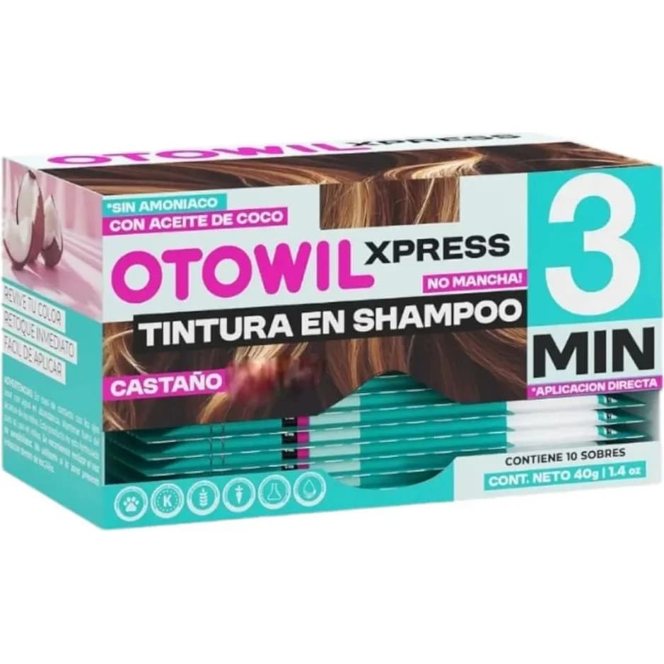 Tintura Capilar Otowil Tint Express 3 Minutos Castaño 40 g x 10 Sobres