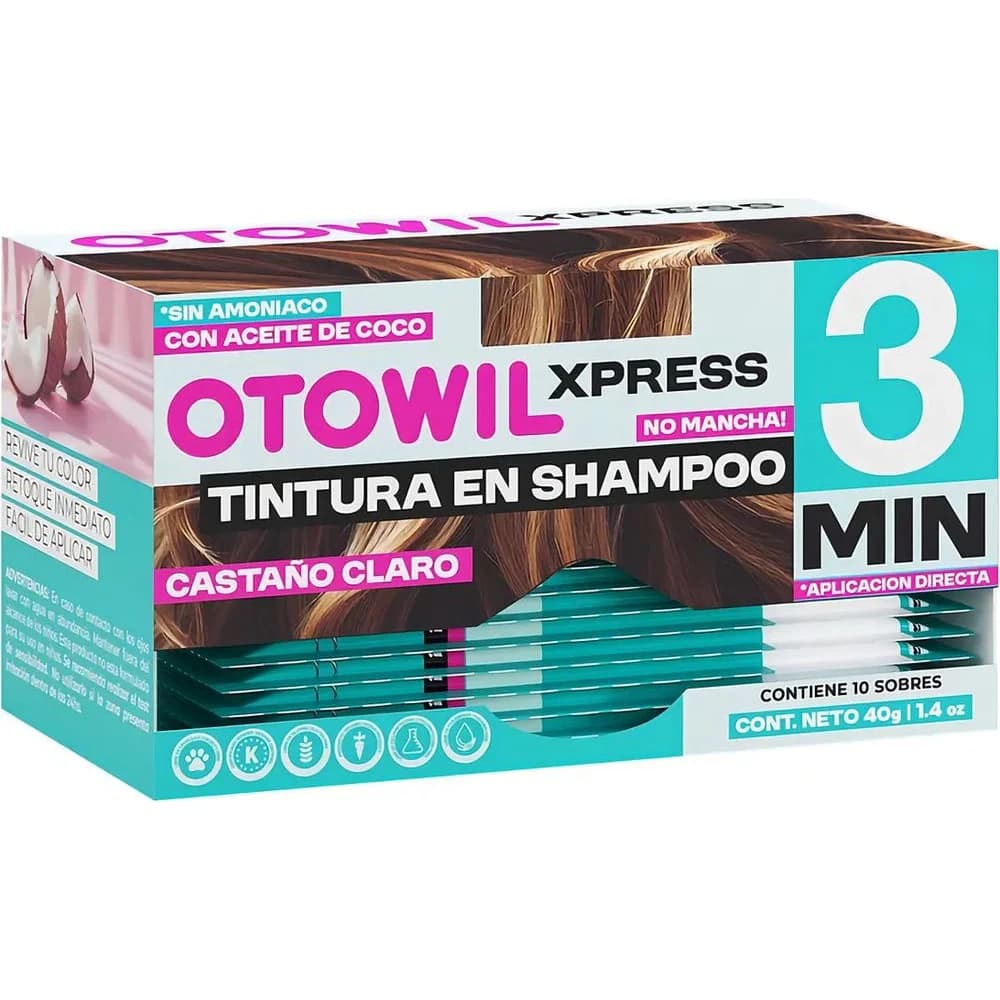 Tintura Capilar Otowil Tint Express 3 Minutos Castaño Claro 40 g x 10 Sobres