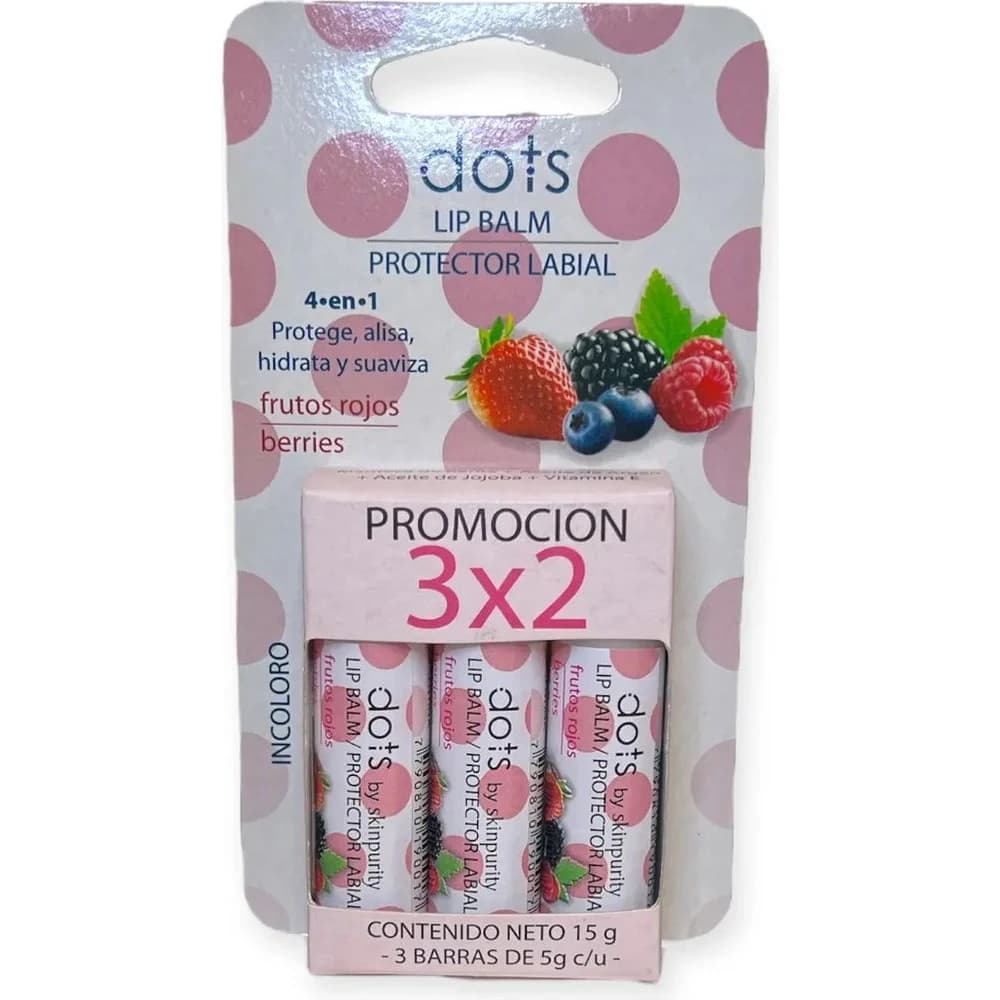Dots Protector Labial Frutos Rojos 3 x 5g