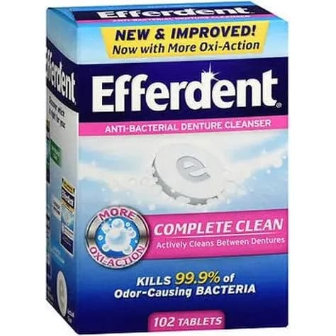 Tabletas Efervescentes Efferdent Limpiador de Prótesis 102 unidades