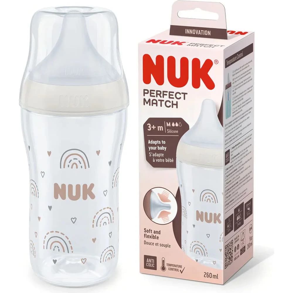 Mamadera NUK Perfect Match Arcoíris con Control de Temperatura 260 ml